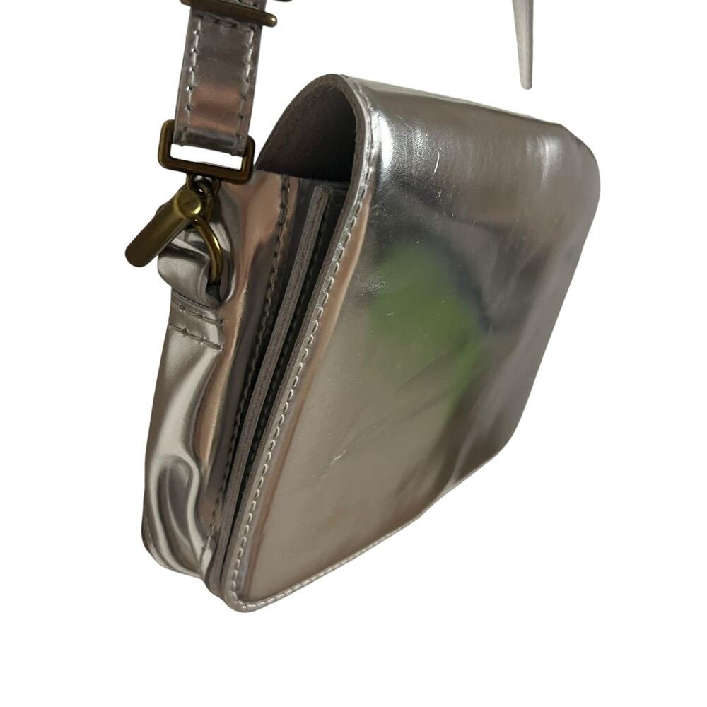 Madewell Metallic Silver Leather Flap Crossbody Bag - Picture 7 of 9